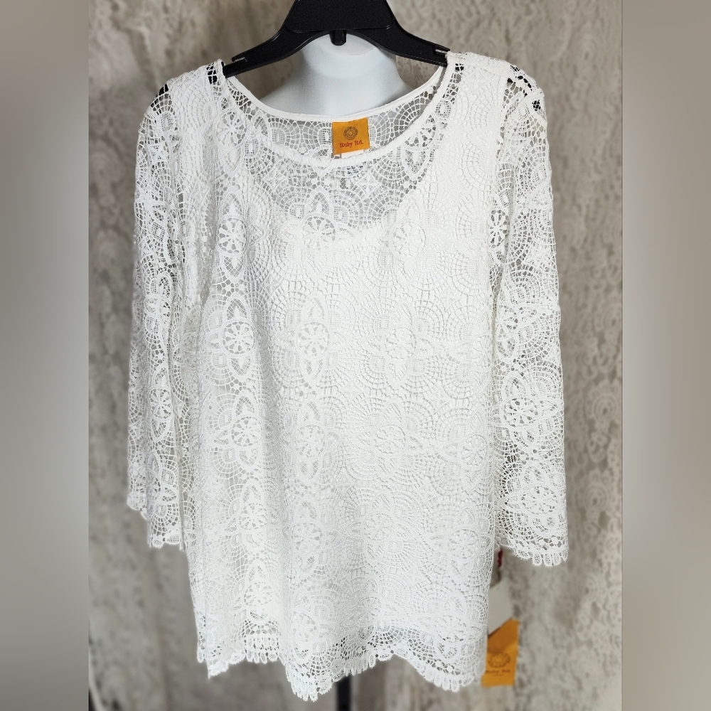 Ruby Rd. White Lace Blouse And Cami